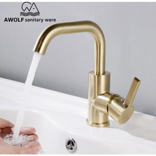 Basin Faucet Bathroom Vessel Sink Wash Mixer Tap Solid Brass Brushed Gold Deck Mounted Chic Hot Cold Mixer Faucet Tap ML8054