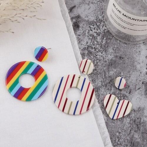 Min order 20pcs/lot color stripe print geometry rounds/hearts shape acrylic beads diy jewelry earring/necklace pendant accessory