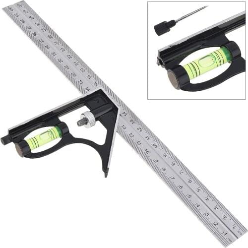 12 inch 300mm Adjustable Stainless Steel Combination Angle Ruler 45/90 Degree with Bubble Level Multi-functional Measuring Tools