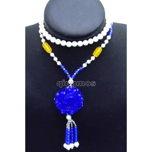 Fashion SALE Big 40mm Blue Flower Shape pendant Long 26" sweater necklace Ladys charm Jewelry-nec5878