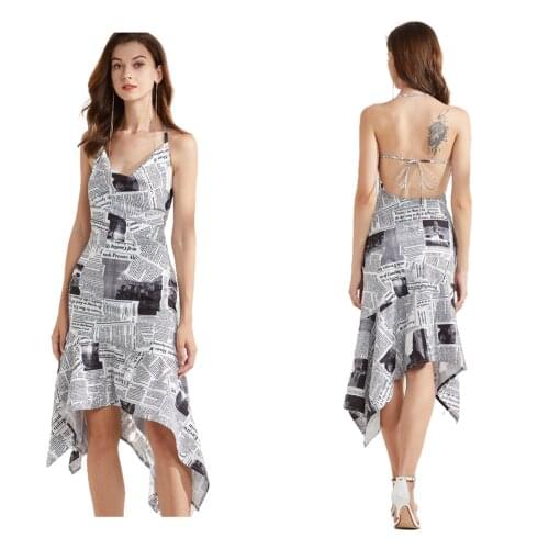 Fashion Women2021 New Sex and City Same Style Mini Skinny Dress Slim Newspaper Pattern Fashion Collect Waist Casual Sexy Women