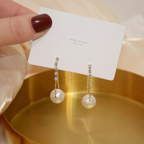 14k Real Gold Plated Fashion Jewelery Long Crystal Pearl Tassel Exquisite Earrings for Woman Holiday Party Elegant Earring