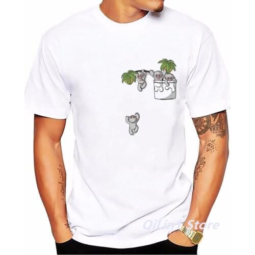 2021 Hot Sale Funny Koala/Panda/Sloth/Monkey/Panda Animal Pocket Print T Shirt Men Harajuku Shirt Summer Fashion T-Shirt Homme
