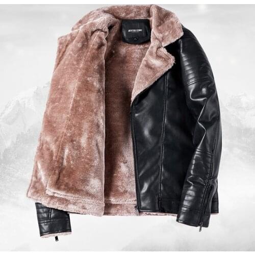 Fur Collar Mens Jackets Faux Fleece Male Leather Jacket Slim Fit Coat Men Stand jaqueta PU Coats Biker Jackets Casual Motorcycle