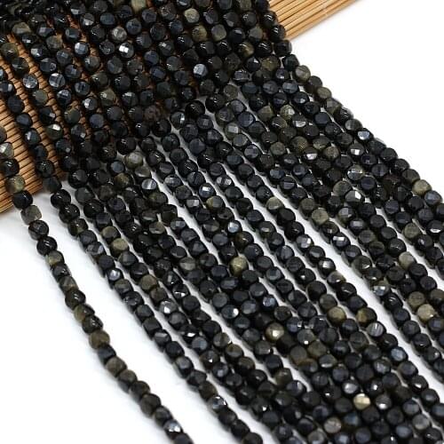 5mm Natural Semi-Precious Stones With Irregular Faceted Square Gold Obsidian Spacer Loose Beads for Jewelry Making DIY Bracelet