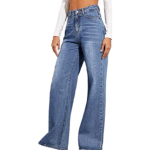 2021 New Womens loose high waist wide leg jeans ladies soild color straight pant cotton soft skin-friend breathable trousers