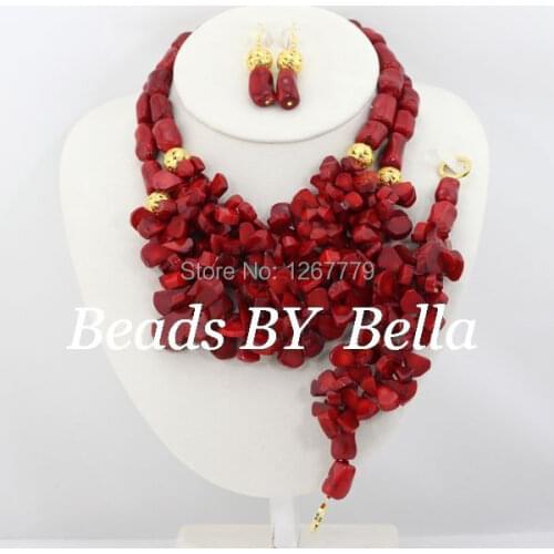 A New Fashion Trend ! High Quality African Custom Jewelry Set Red Coral Beads Women Wedding Jewelry set Free Shipping ABS117