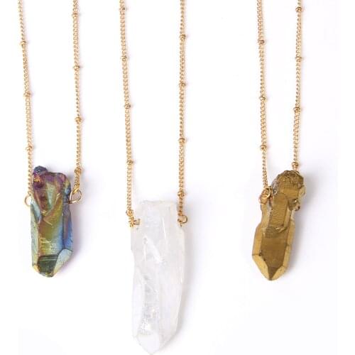 Natural Quart Necklace For Women Reiki Healing Irregular Raw Quart Point Pendulum Pendant Chains For Jewelry Men Charm Necklace