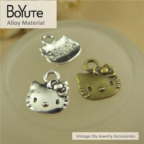BoYuTe (100 Pieces/Lot) 13*11MM Vintage Style Antique Bronze Silver Plated Metal Pendant Cat Charms for Jewelry Components