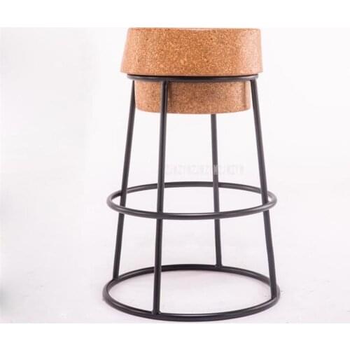 Simple Modern Nordic Round Circle Bar Stool Soft Oak Wood Seat Metal Iron Wooden Leisure Coffee Bar Counter Stool High Footstool