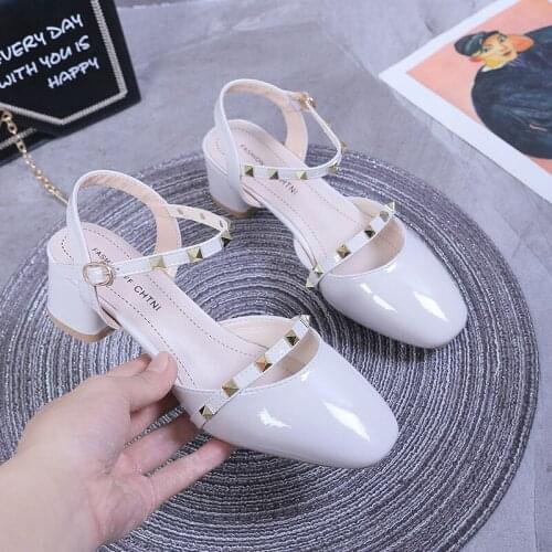2021 Summer Shoes Ladies High Heels Ladies PU High Heel Sandals Casual Square Heel Sandals Ladies Buckle Sandals Women Sandals