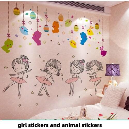 [shijuekongjian] Animal Hangings Wall Stickers DIY Ballet Girl Dancers Wall Decals for Kids Bedroom Baby Room House Decoration