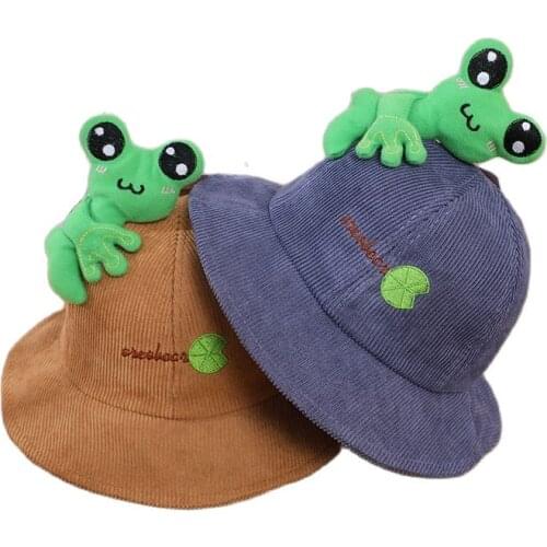 Doitbest 2021 Autumn baby kids Bucket Hats Corduroy cartoon frog Winter Sun Cap Babys Boy Girls Outdoor Beach Fisherman Hat