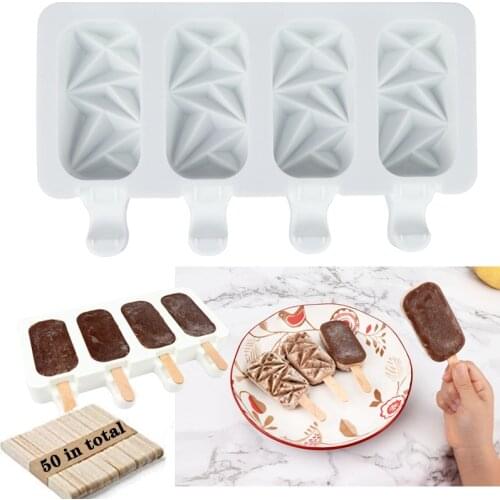 4 Cavity Silicone Ice Cream Mold Popsicle Molds Handmade Baking Cake Chocolate Cakesicle Mold for DIY Ice Pops molde helado