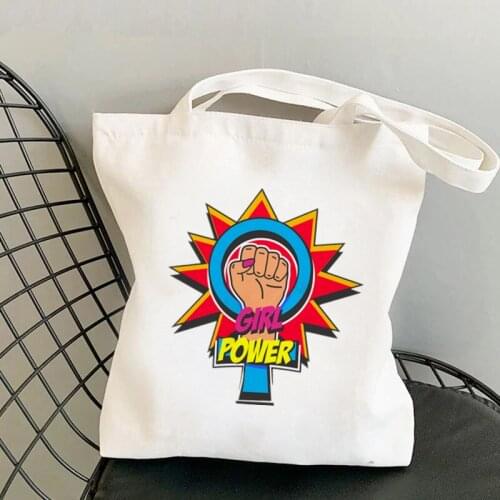 Shopper Girl Power Kawaii Strength Bag Harajuku women Shopping Bag Canvas Shopper Bag girl handbag Tote Bag Shoulder Lady Bag