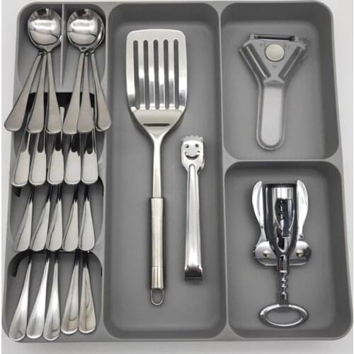 Useful Kitchen Drawer Storage Box Plastic Knif Fork Block Holder Tray Store Organizer Drawer Divider Kitchen Storage Tools