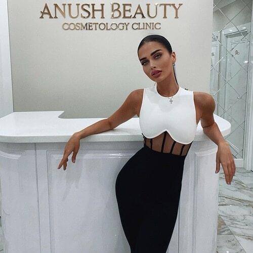 High Quality Black White Patchwork Sleeveless Bodycon Rayon Bandage Dress Elegant Evening Party Dress