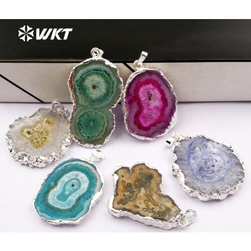 WKT WT-P1368 Vintage Design Geometric Shape Pendant Natural Stone With Electroplate Multi Optional Pendant