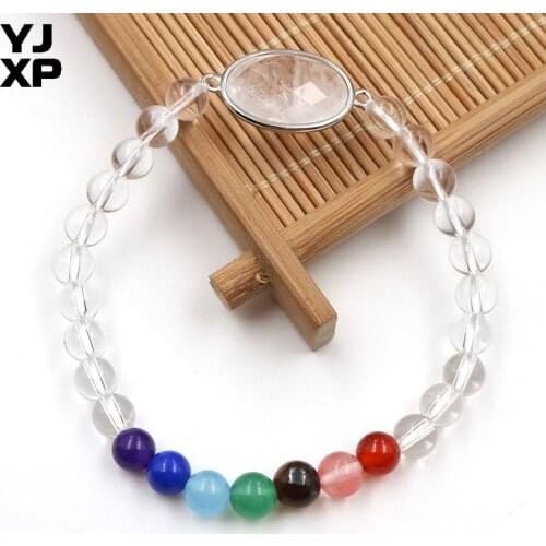YJXP Double Buckle Connector Bracelets 7 Chakra Natural Crystal Round Beads Bracelet for Women Men Reiki Amulet Jewelry Making