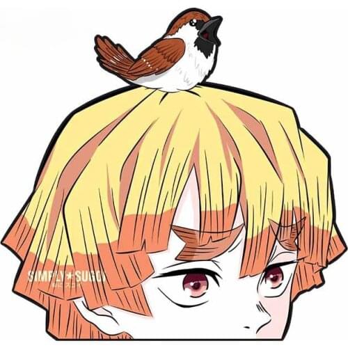 Demon Slayer Zenitsu Peeker Funny Car Stickers Auto Vinyl Decals Windshield Windows Bumper Trunk Anime Decal Decor PVC13x10cm