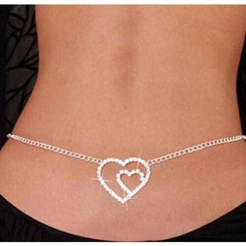 Sweet Crystal Love Heart Waist Chain for Women Fashion Summer Beach Waist Chain Body Jewelry Accessories