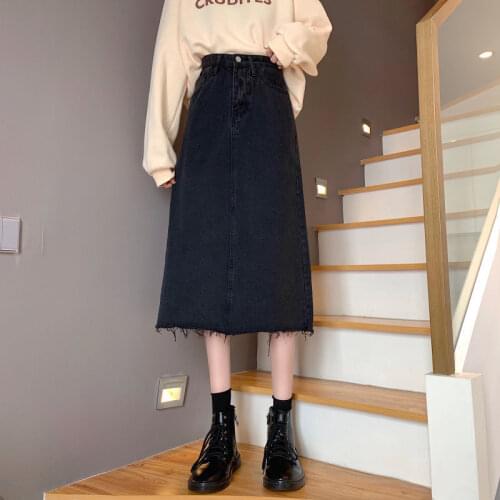 Spring 2021 new Korean high waist slim versatile denim skirt medium length A-line skirt skirt skirt