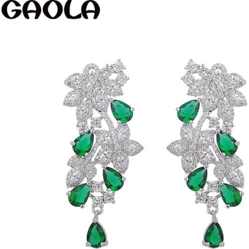 GAOLA Guaranteed 100% Elegant Fashion Style Silver Plated Earrings Green Horse Eye Stud Earring Women Weeding Gift GLE5481