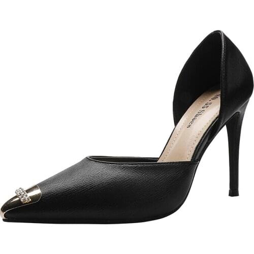 Womens shoes 2021 new metal decorative sexy high-heeled shoes soft soles comfortable non-slip shallow mouth single shoes