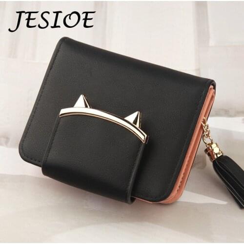 Women Wallet Leather Cute Female Tassel Purse Mini Hasp Card Coin Luxury Short Wallets Slim Small Purse Cat for Mobile Phone Bag