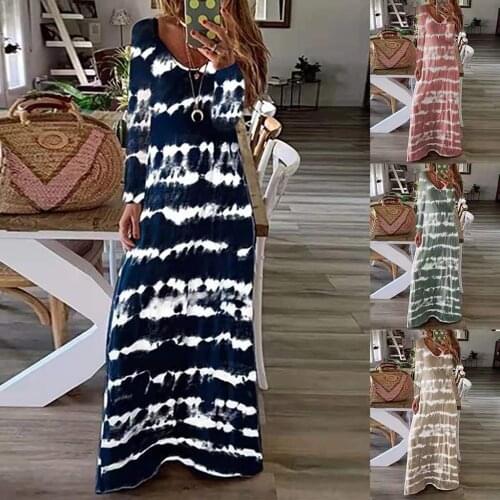 Women Bohemian Seaside Beach Long Skirt V Collar Big Swing Model Dress