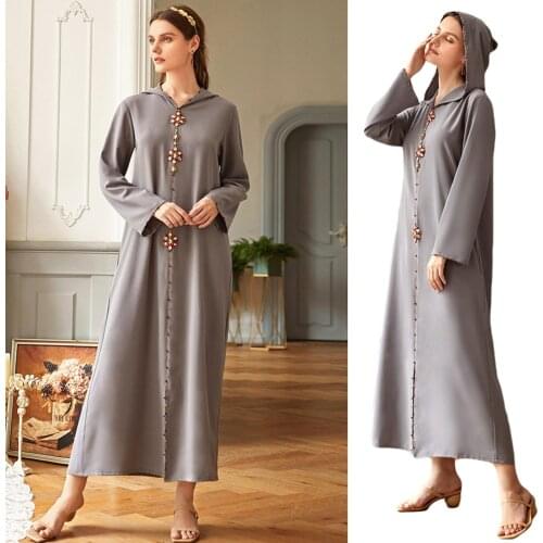 Muslim Abaya Dubai Hooded Long Dress Women Luxury Handmade Rhinestone Maxi Robe Party Middle East Qatar Bangladesh Gown Fashion