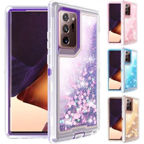 Liquid Silicon Armor Case For Samsung Galaxy Note 20 Ultra Coque 21 Plus S20 S10 5G Glitter Dynamic Quicksand Shockproof Cover