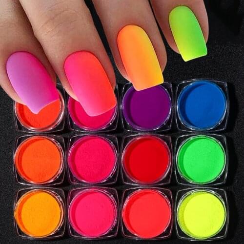 1Box Neon Pigment Fluorescent Nail Powder Colourful Gradient Nail Art Glitter Dust Polish Manicure Decoration Design LAYE01-13-1
