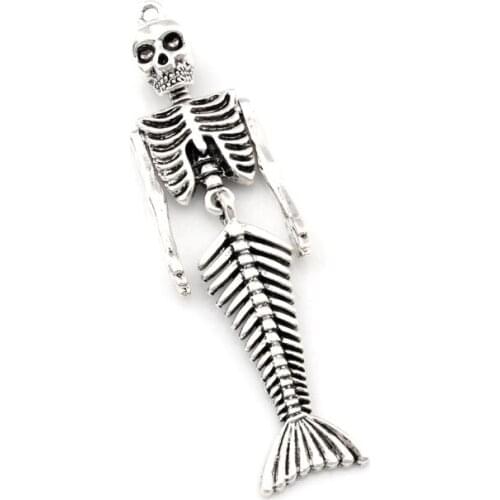 10pcs Vintage Mermaid Body Skull Skeleton Shaped Pendants Necklaces & Pendants For Jewelry Making DIY Holloween Charms A494