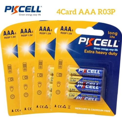 16Pcs PKCELL Temperature Measurement Meter battery 1.5V R03P UM4 AAA Battery Zinc Carbon aaa batteries