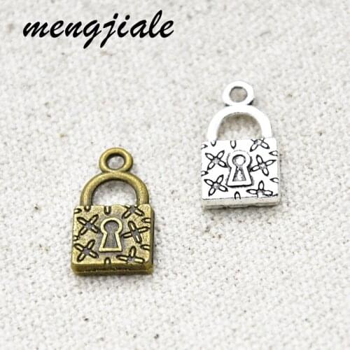 20pcs Two Color Pattern Lock Charms Alloy Metal Pendants For DIY Handmade Jewelry Accessories Making 18*10mm