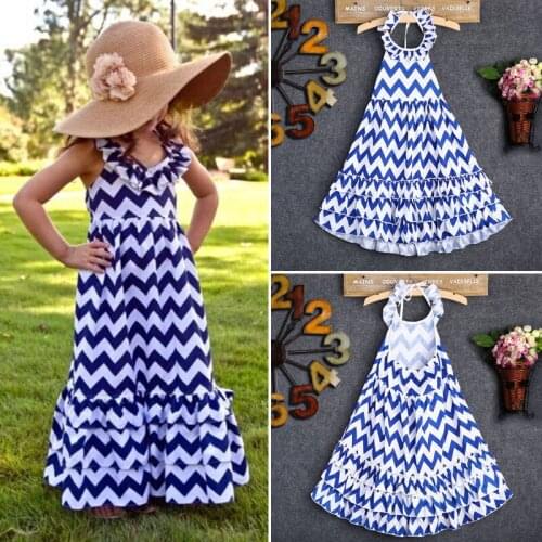 2018 Maxi Kids Girls Long Party Dress Boho Stripe Holiday Summer Beach Sundress 3-10Y Cute Princess