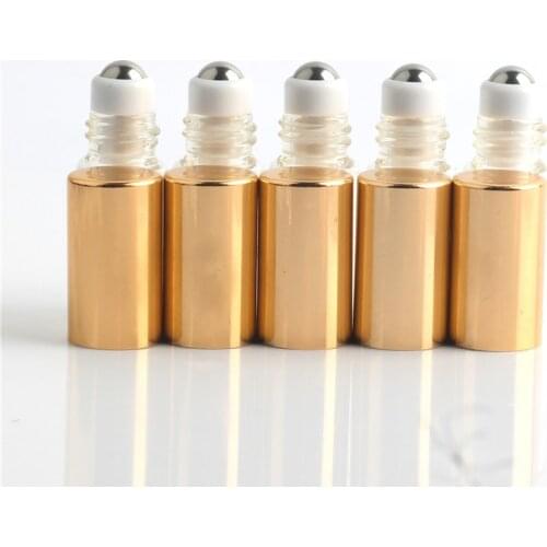 3ml 5 pieces Hot Selling Claer Glass Roller Bottle For Essential Oils With Gold Silver Black Color Cap 3CC Roll-on Bottles