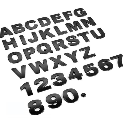 3d metal car exterior sticker ABC 123 chrome alphabet emblem decoration body stickers black sliver 25mm 45mm auto accessories