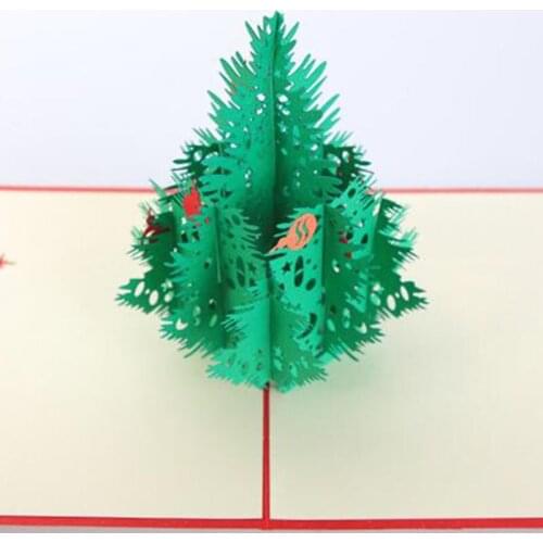 3D Pop Up Merry Christmas Tree Greeting Cards Blessing Card Laser Cut Post Card For New Year Party Christmas Card With Envelope