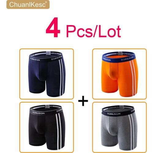 4Pcs/Lot Long Mens Boxer Pants Large Size Running Wear Resistant Cotton Underwear Dry And Breathable Fitness Comfortable Shorts