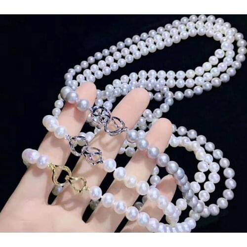 48" 7-8mm White Freshwater Pearl Necklace s925 noble jewelry