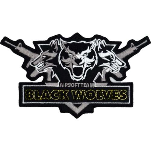 AIRSOFT TEAM BLACK WOLF Embroidered Applique Sewing Label punk biker Patches Clothes Stickers Apparel Accessories Badge