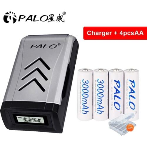 3000mAh AA AAA rechargeable battery + USB 4 slots LCD display smart battery charger for Ni-MH Ni-CD AA AAA 2A 3A