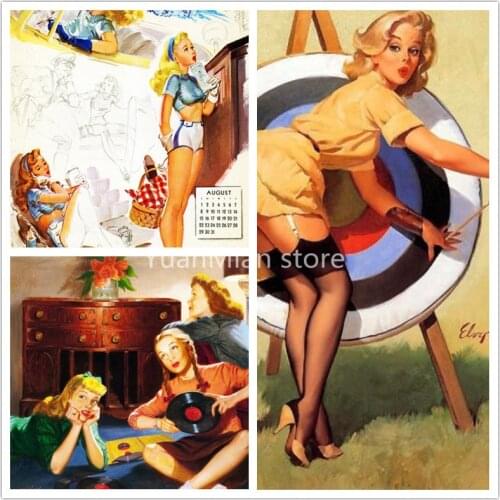 DIY 5D Diamond Painting American Style Modern Girl Pin Up Diamond Embroidery Full Display Mosaic Princess Wall Decor Gift