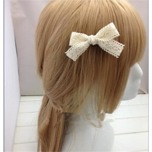 Handmade girl beige lace bowknot Hairpin lolita side clip Hair Accessories B988