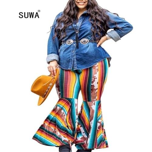 Colorful Vertical Striped High Waist Boot-cut Trousers Fashion Streetwear Women Bell-bottoms Femme Long Flare Pants