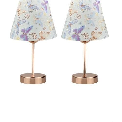 Bysay Sun Dual MetalAyaklı Lampshade Table Lamp-Copper (Blue Butterfly)