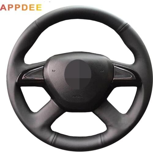 Handsewing Black Artificial Leather Steering Wheel Covers forSkoda Yeti Octavia 2015 2016 Fabia 2014 Rapid 2013-2015 Superb 2013