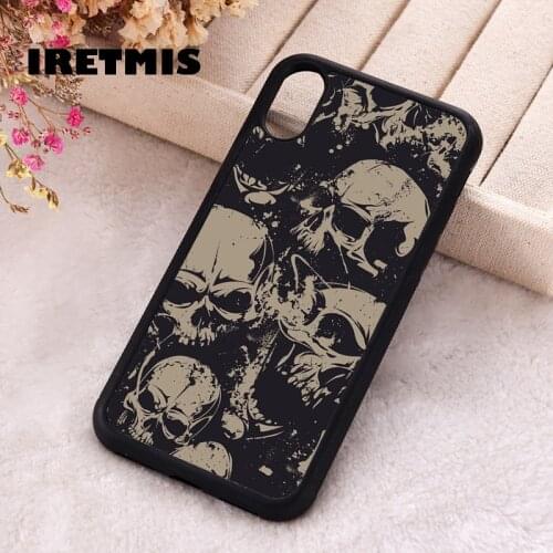 Iretmis 5 5S SE 2020 Phone Cover Case for iPhone 6 6S 7 8 Plus X Xs XR 11 12 Mini Pro Max Rubber Silicone Grunge Skull Pattern